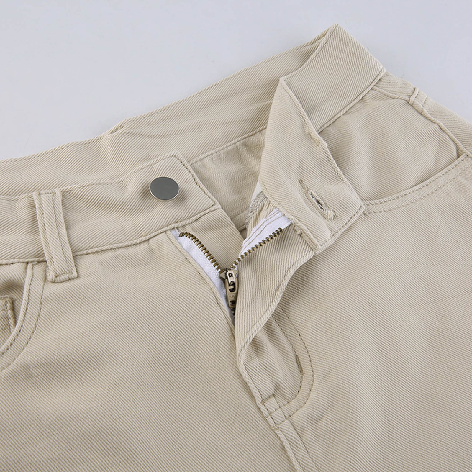Beige Hollow Ripped Jeans