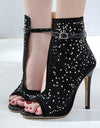 Black Buckle Open High Heel Shoes