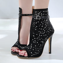 სურათის ჩატვირთვა გალერეის მნახველში, Black Buckle Open High Heel Shoes
