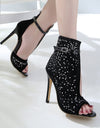 Black Buckle Open High Heel Shoes