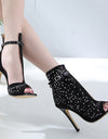 Black Buckle Open High Heel Shoes
