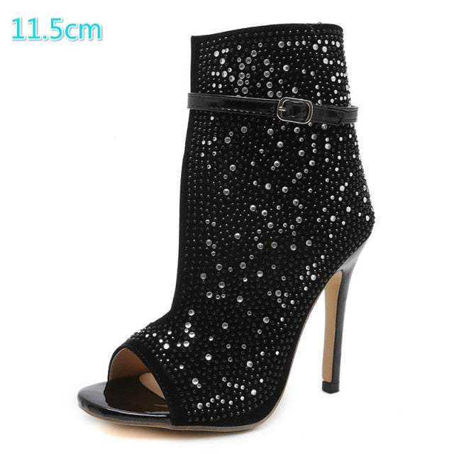 Black Buckle Open High Heel Shoes