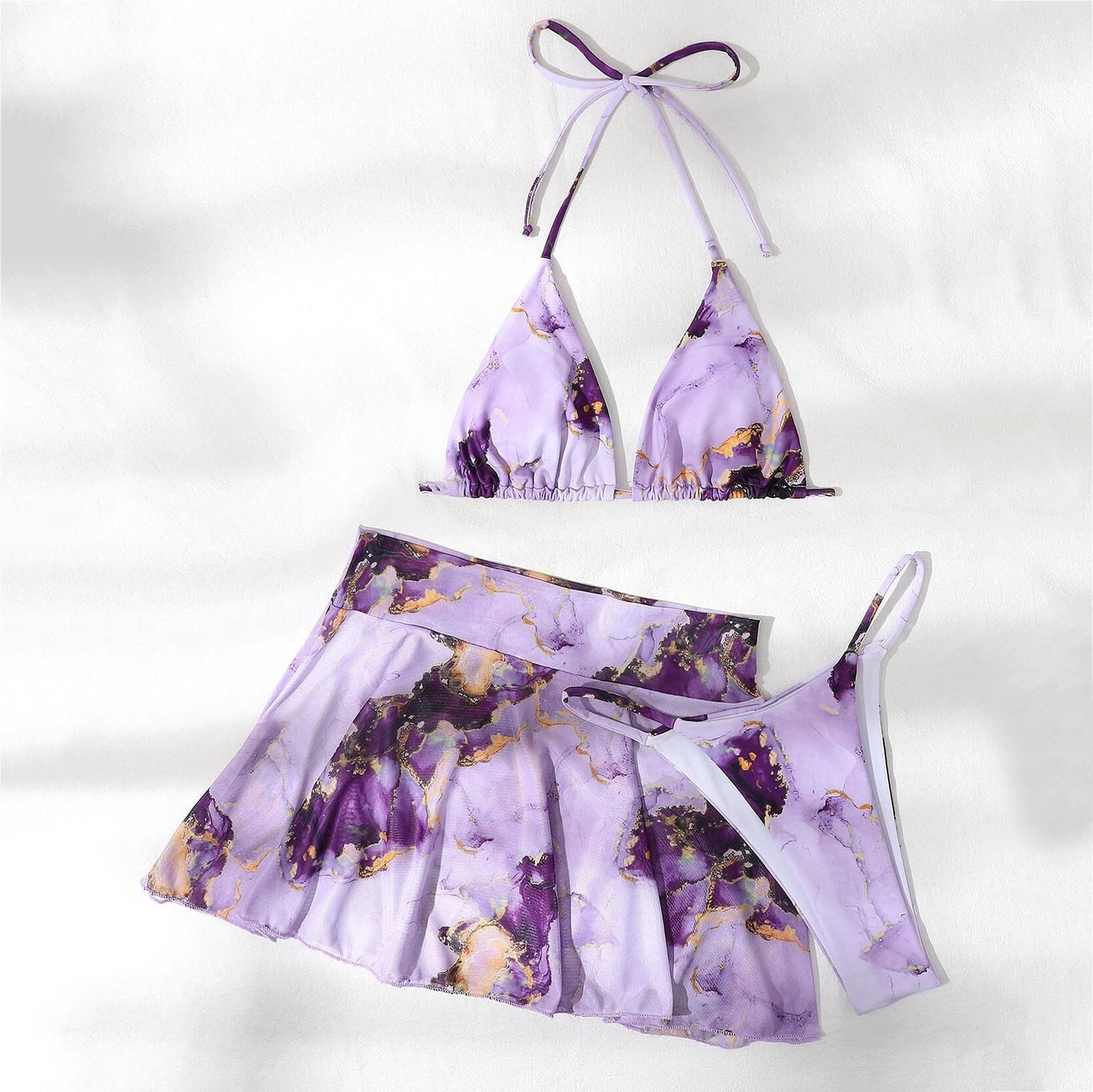 3 Piece Bikini Marble-Print Set