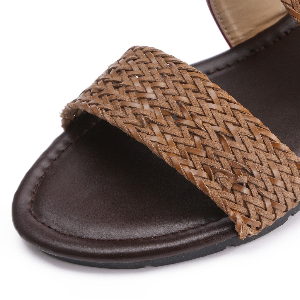 Fish Mouth Leather Canvas Wedge Sandals