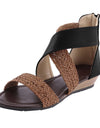 Fish Mouth Leather Canvas Wedge Sandals