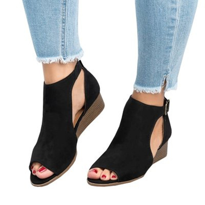 Flat Wedge PVC Buckle metal Ankle strap shoes