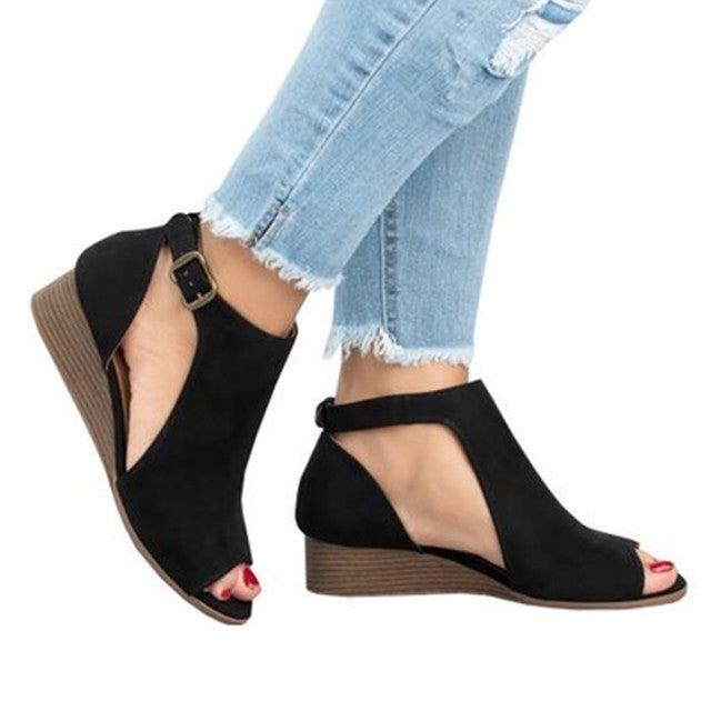 Flat Wedge PVC Buckle metal Ankle strap shoes