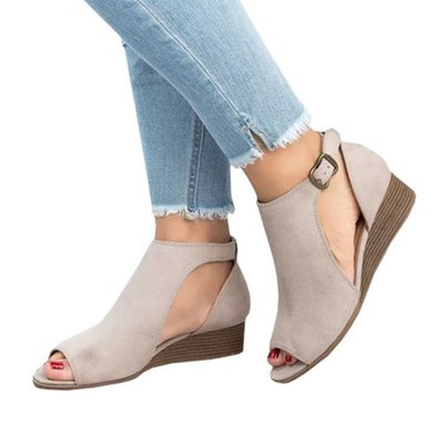 Flat Wedge PVC Buckle metal Ankle strap shoes