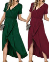 V-neck Short Sleeve Causal Long Dress