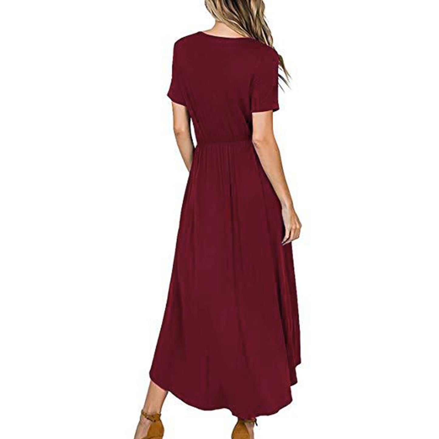 V-neck Short Sleeve Causal Long Dress