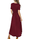 V-neck Short Sleeve Causal Long Dress