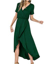 V-neck Short Sleeve Causal Long Dress