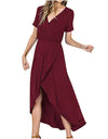 V-neck Short Sleeve Causal Long Dress