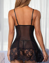 Floral Lace V-neck Strap Night Dress With Thong Set