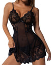 Floral Lace V-neck Strap Night Dress With Thong Set