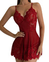 Floral Lace V-neck Strap Night Dress With Thong Set