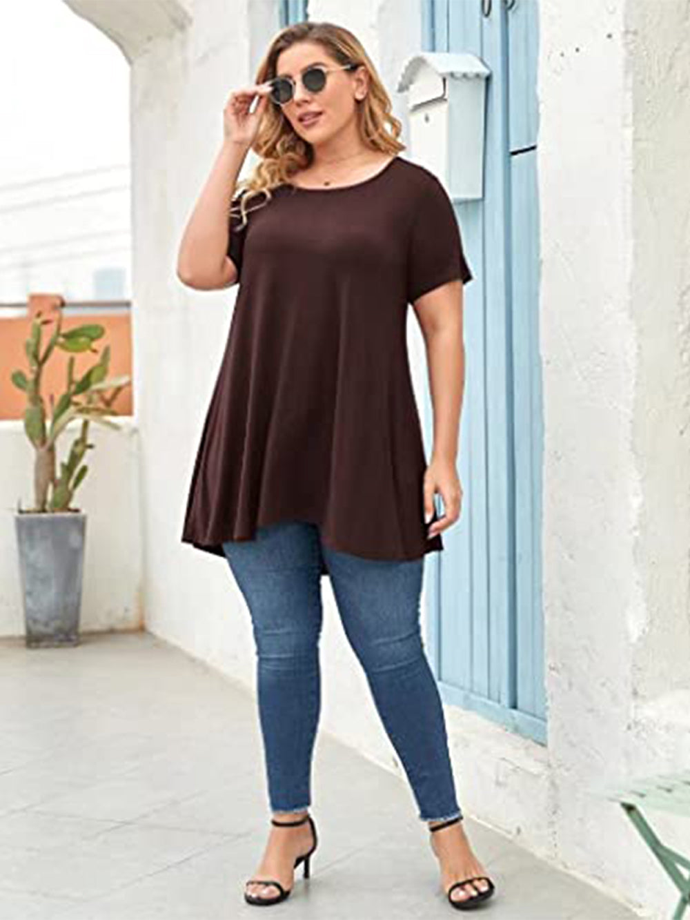 Plus Size Short Sleeve Tunic Blouse