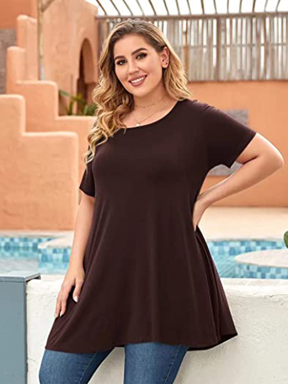 Plus Size Short Sleeve Tunic Blouse