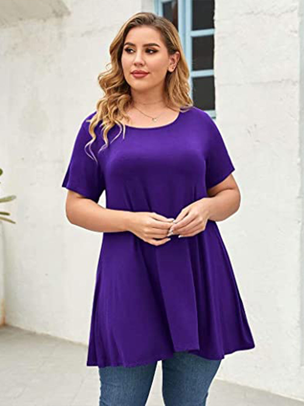 Plus Size Short Sleeve Tunic Blouse