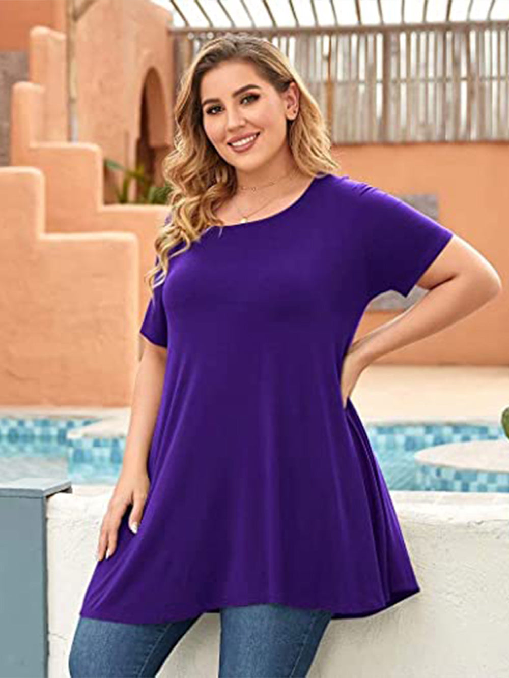 Plus Size Short Sleeve Tunic Blouse