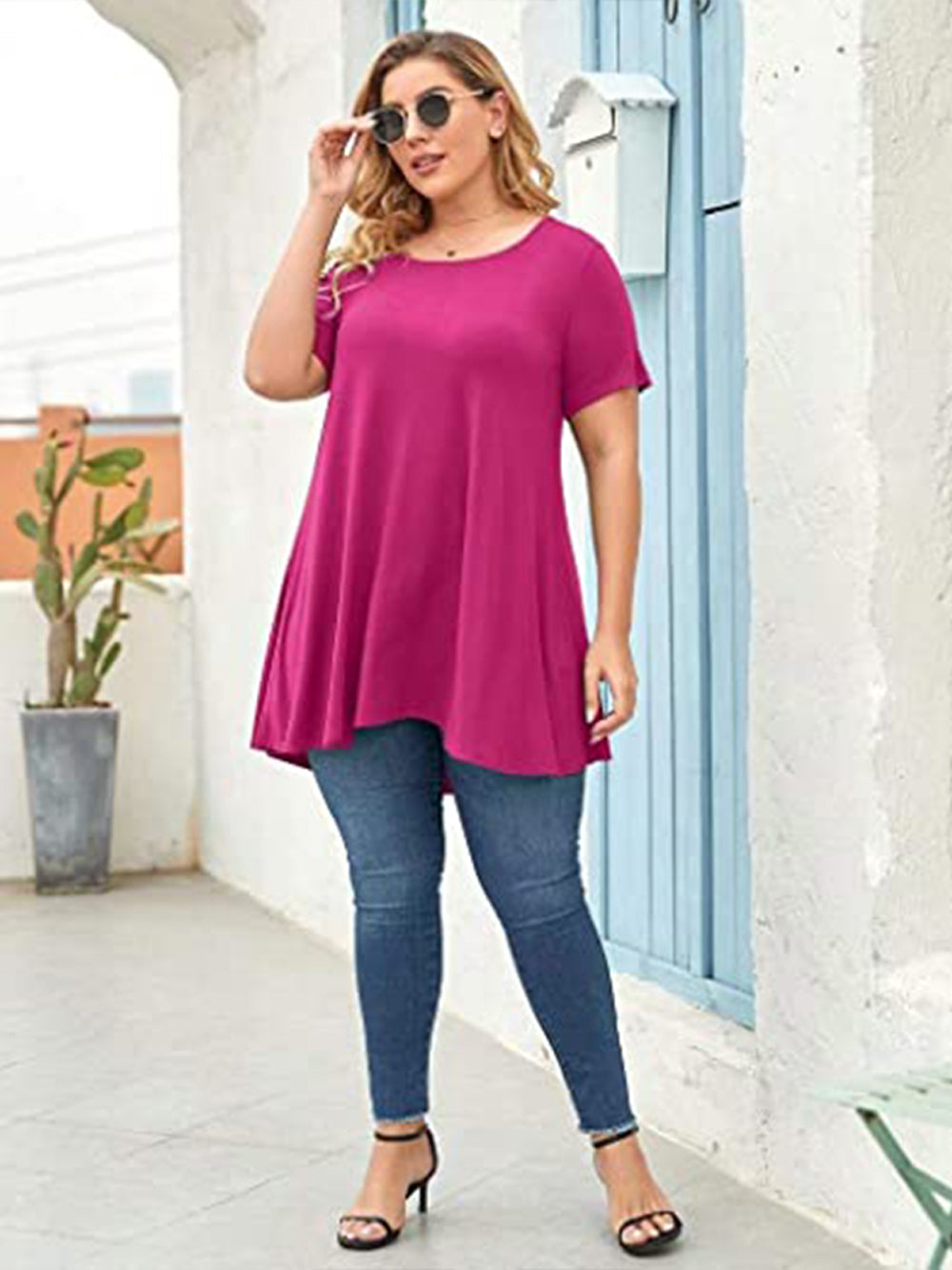 Plus Size Short Sleeve Tunic Blouse