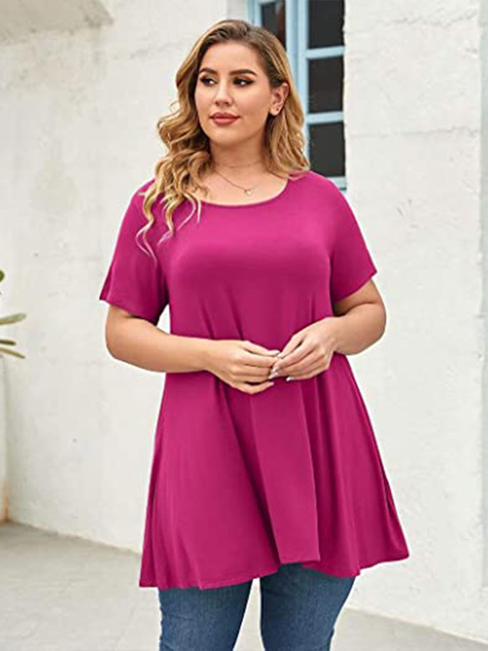 Plus Size Short Sleeve Tunic Blouse