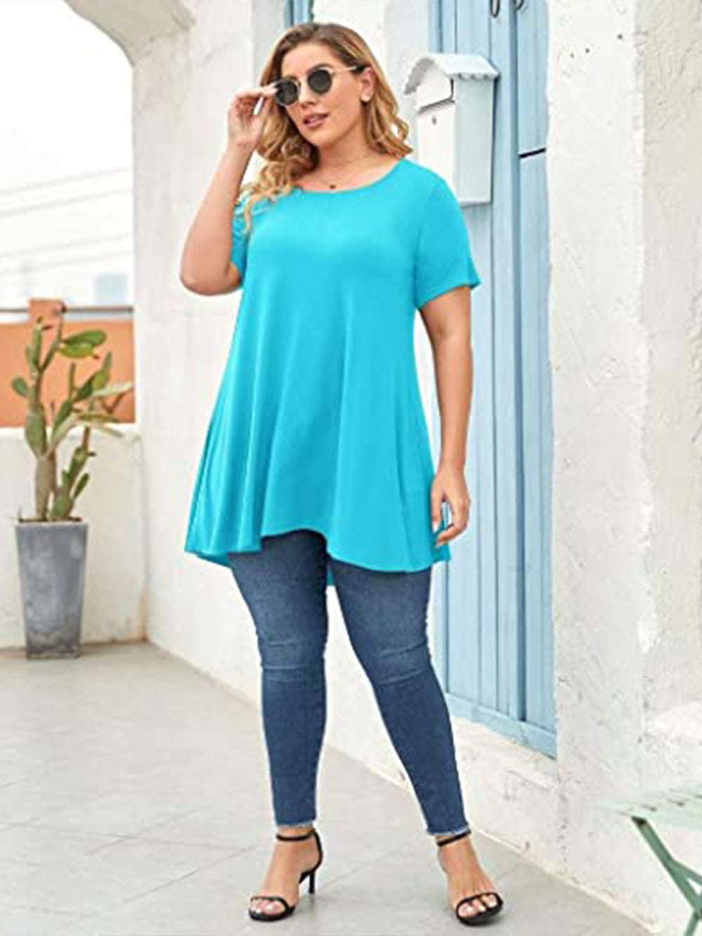 Plus Size Short Sleeve Tunic Blouse
