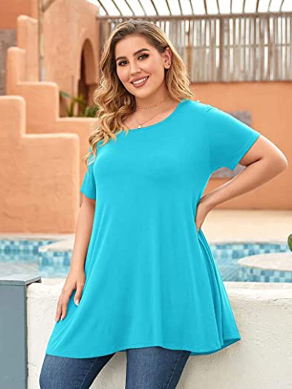 Plus Size Short Sleeve Tunic Blouse