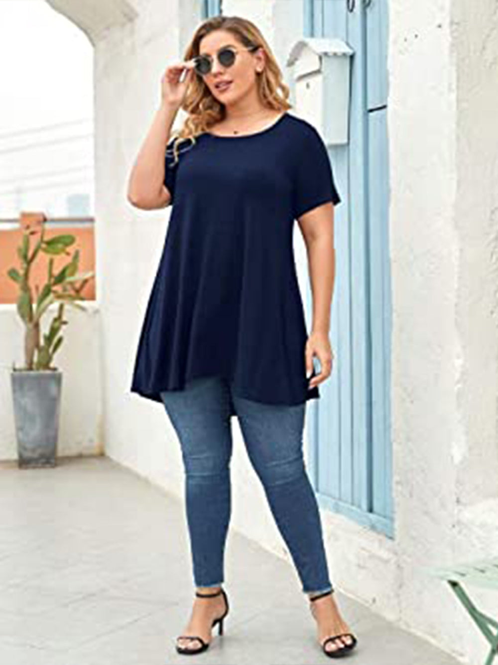 Plus Size Short Sleeve Tunic Blouse