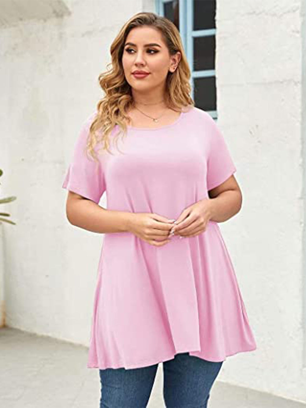 Plus Size Short Sleeve Tunic Blouse
