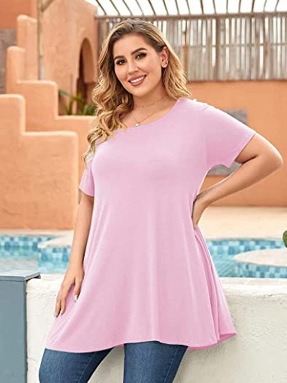 Plus Size Short Sleeve Tunic Blouse