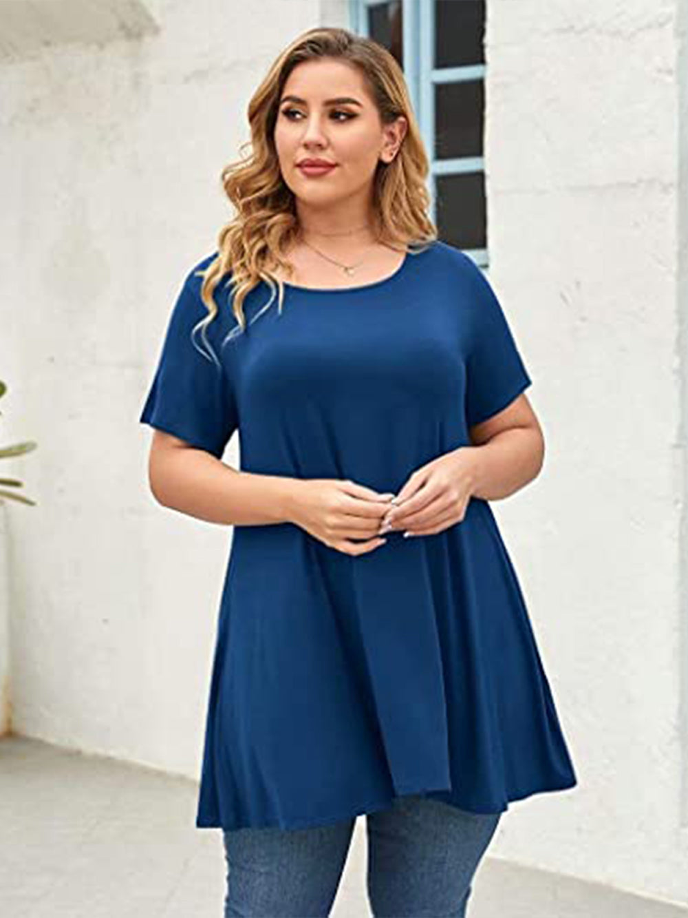Plus Size Short Sleeve Tunic Blouse
