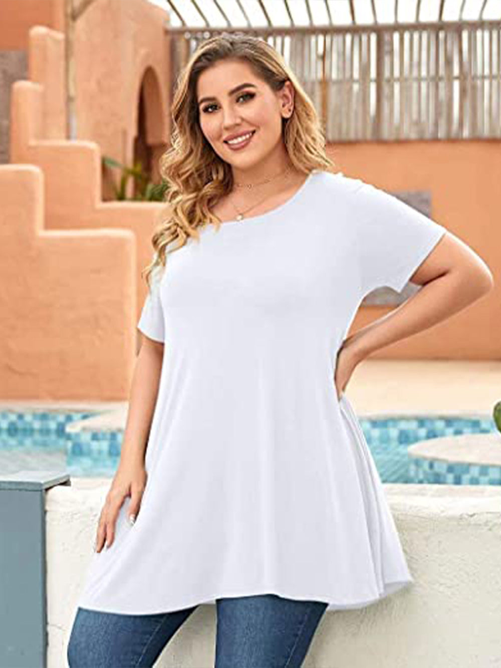 Plus Size Short Sleeve Tunic Blouse