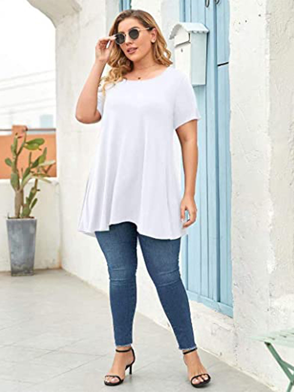 Plus Size Short Sleeve Tunic Blouse
