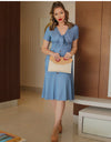 Casual V-neck Short Sleeve Button Dresses