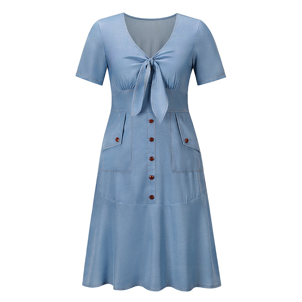Casual V-neck Short Sleeve Button Dresses