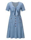 Casual V-neck Short Sleeve Button Dresses