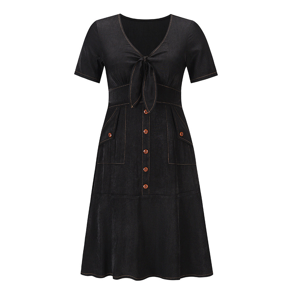 Casual V-neck Short Sleeve Button Dresses