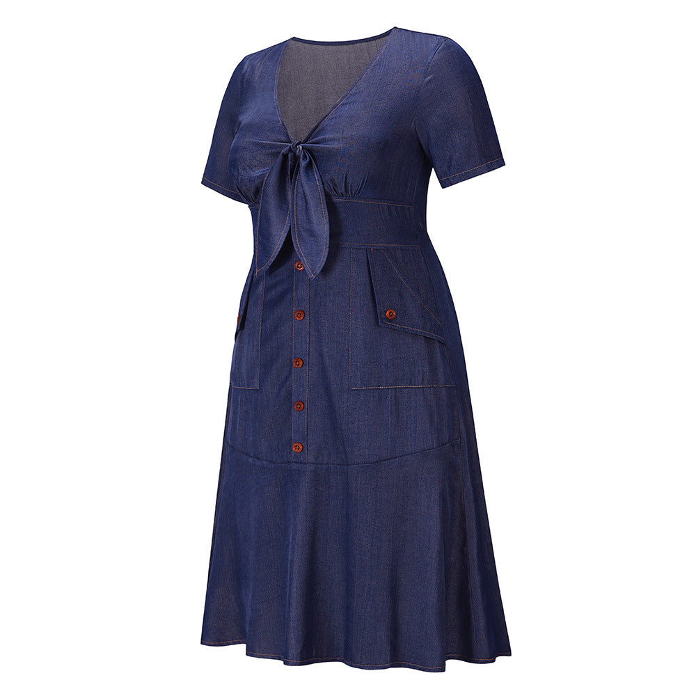 Casual V-neck Short Sleeve Button Dresses