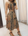 Elegant Sleeveless Baroque Print Sleeveless Midi Dress