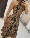 Elegant Sleeveless Baroque Print Sleeveless Midi Dress