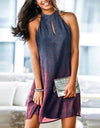 Summer Beach Dress With Floral Print Halter Neck Sleeveless Splice Dress