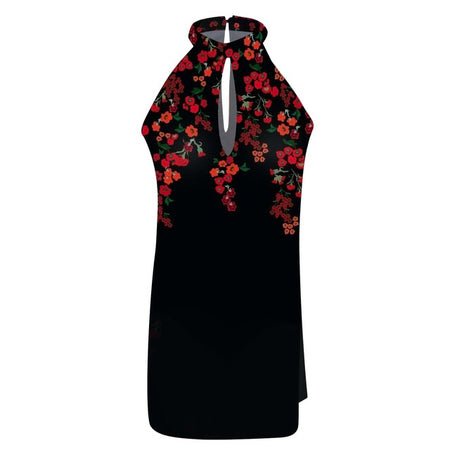 Summer Beach Dress With Floral Print Halter Neck Sleeveless Splice Dress