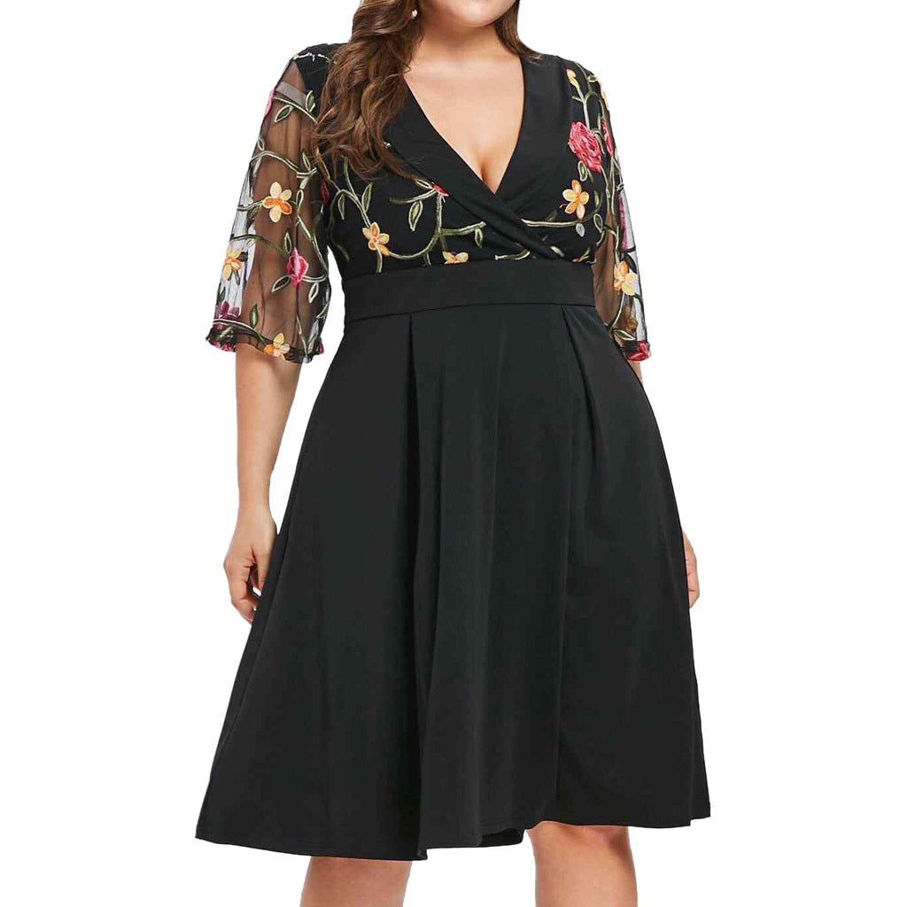 XL-5XL Plus Size Short Sleeve Floral Boho Sundress