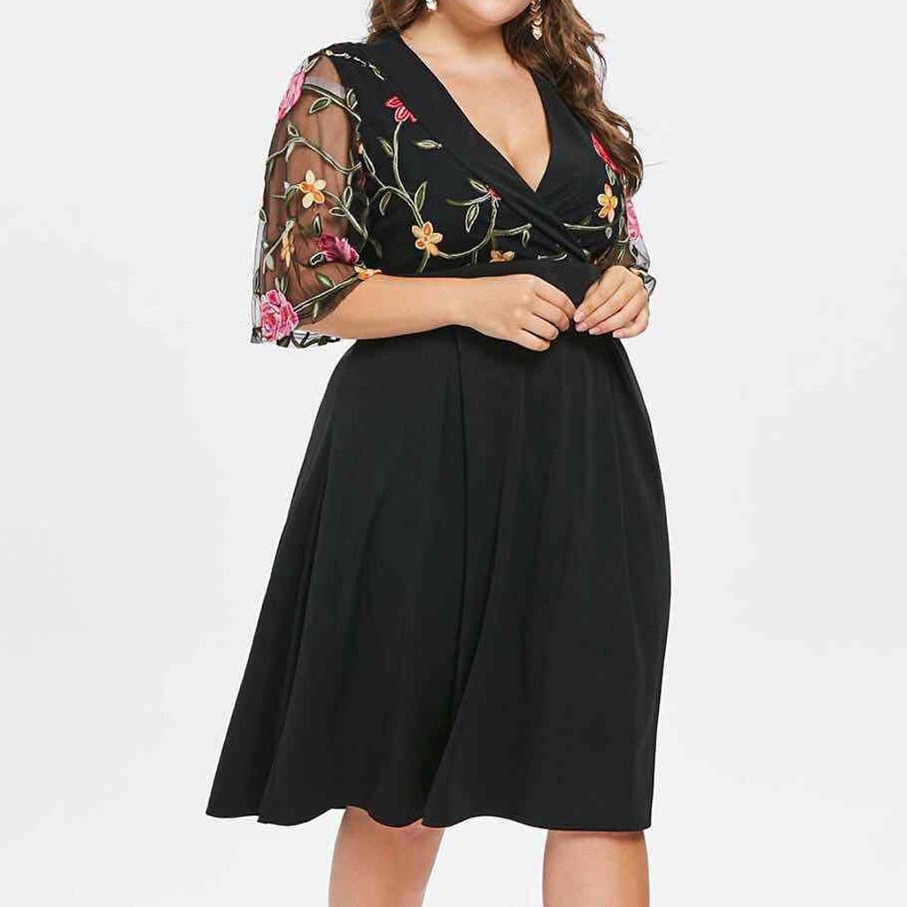 XL-5XL Plus Size Short Sleeve Floral Boho Sundress
