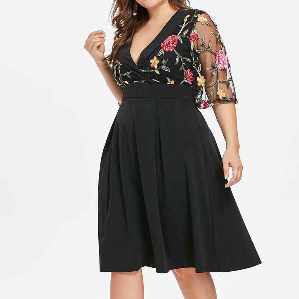 XL-5XL Plus Size Short Sleeve Floral Boho Sundress