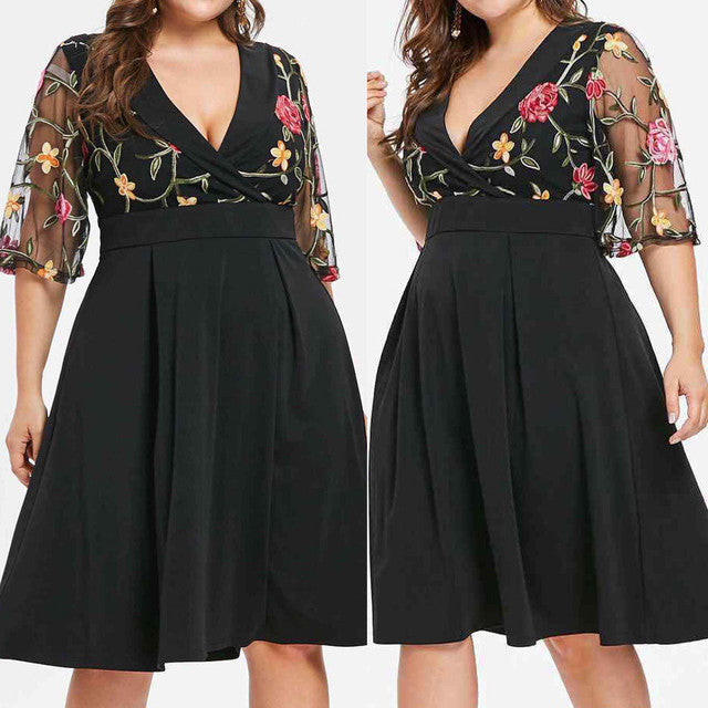 XL-5XL Plus Size Short Sleeve Floral Boho Sundress