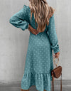 Casual Ruffle V Neck Lantern Sleeve Dress