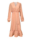 Casual Ruffle V Neck Lantern Sleeve Dress