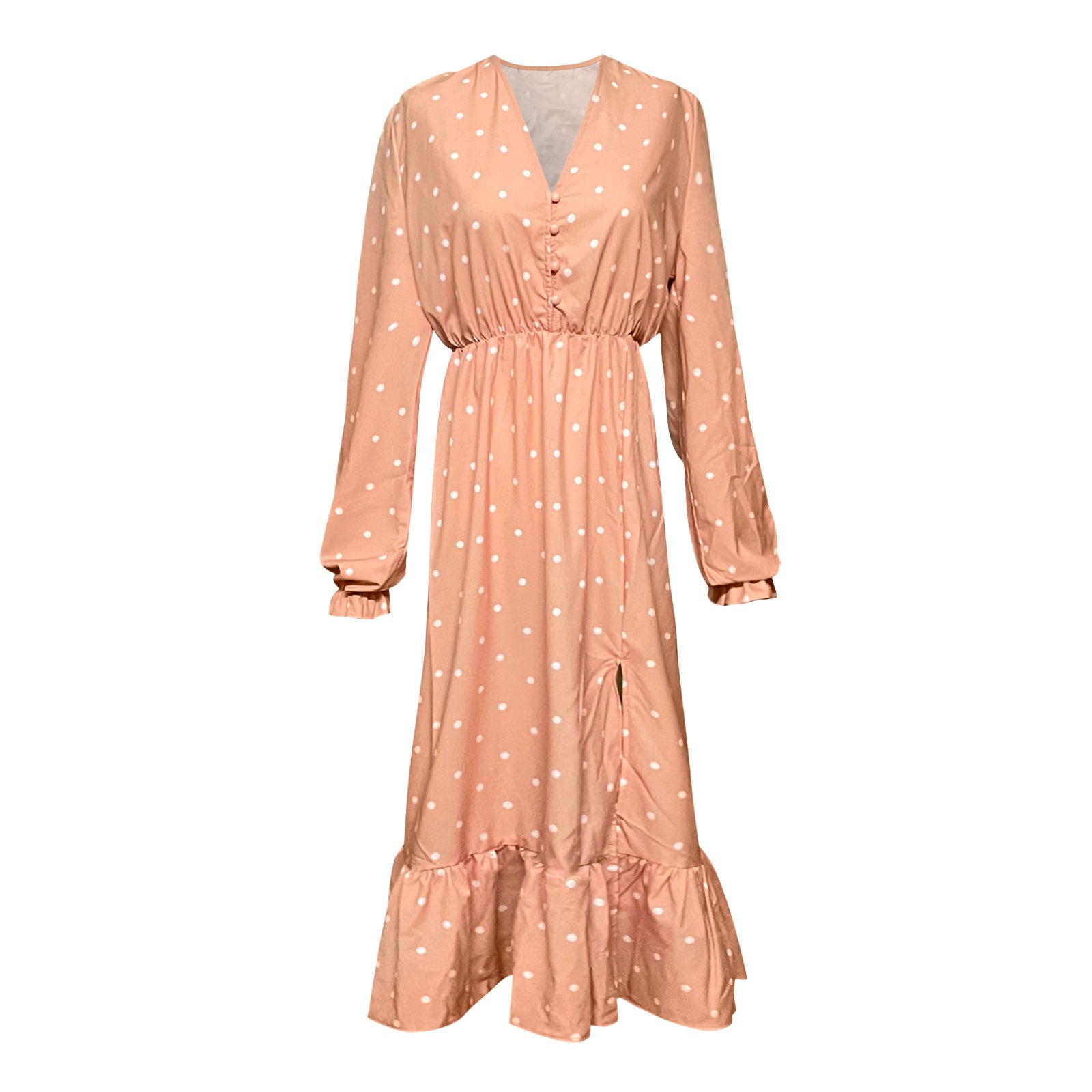 Casual Ruffle V Neck Lantern Sleeve Dress